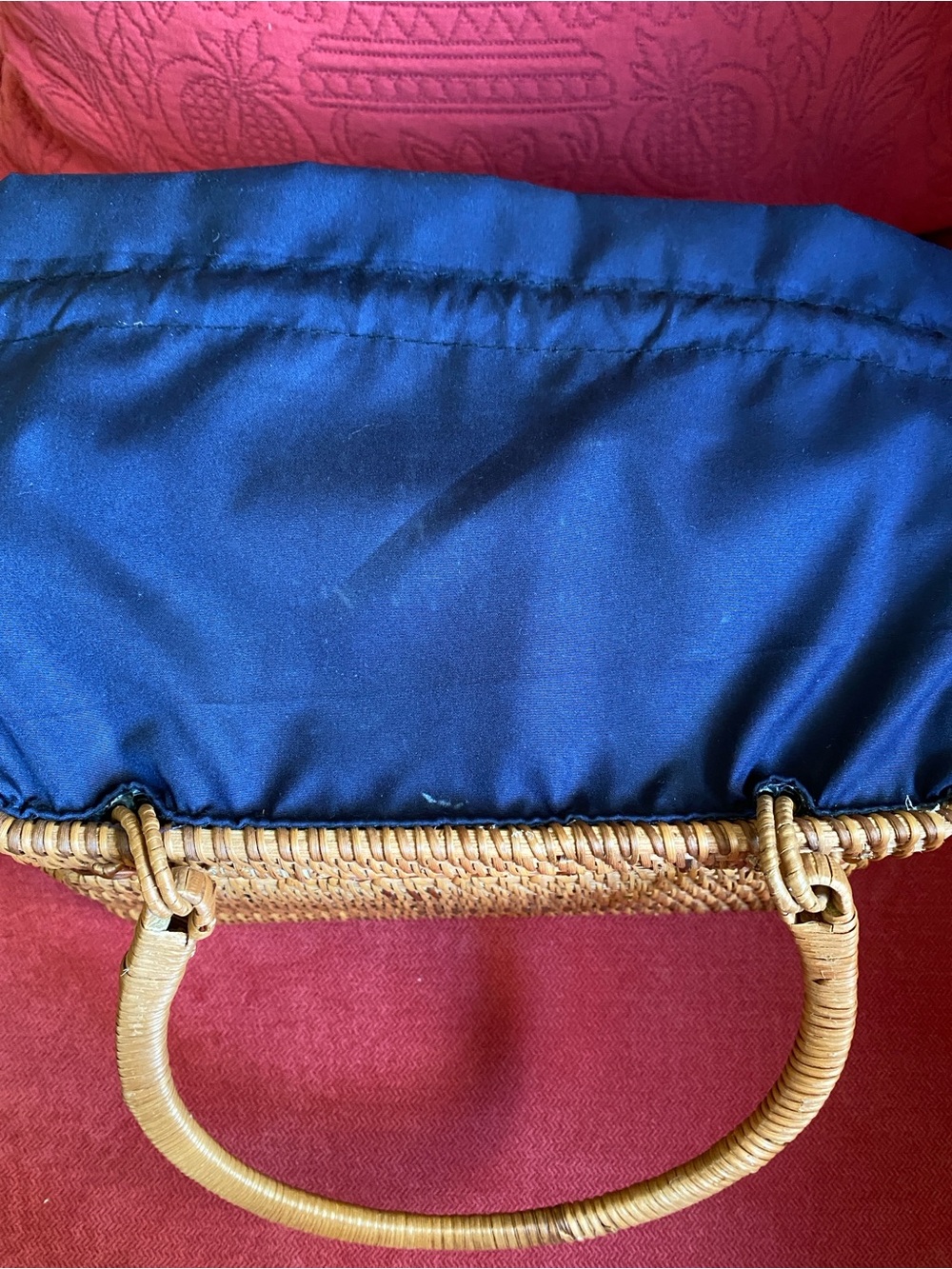 ASOS rattan rectangle bag with navy fabric drawstring liner. Like new! - Picture 6 of 9